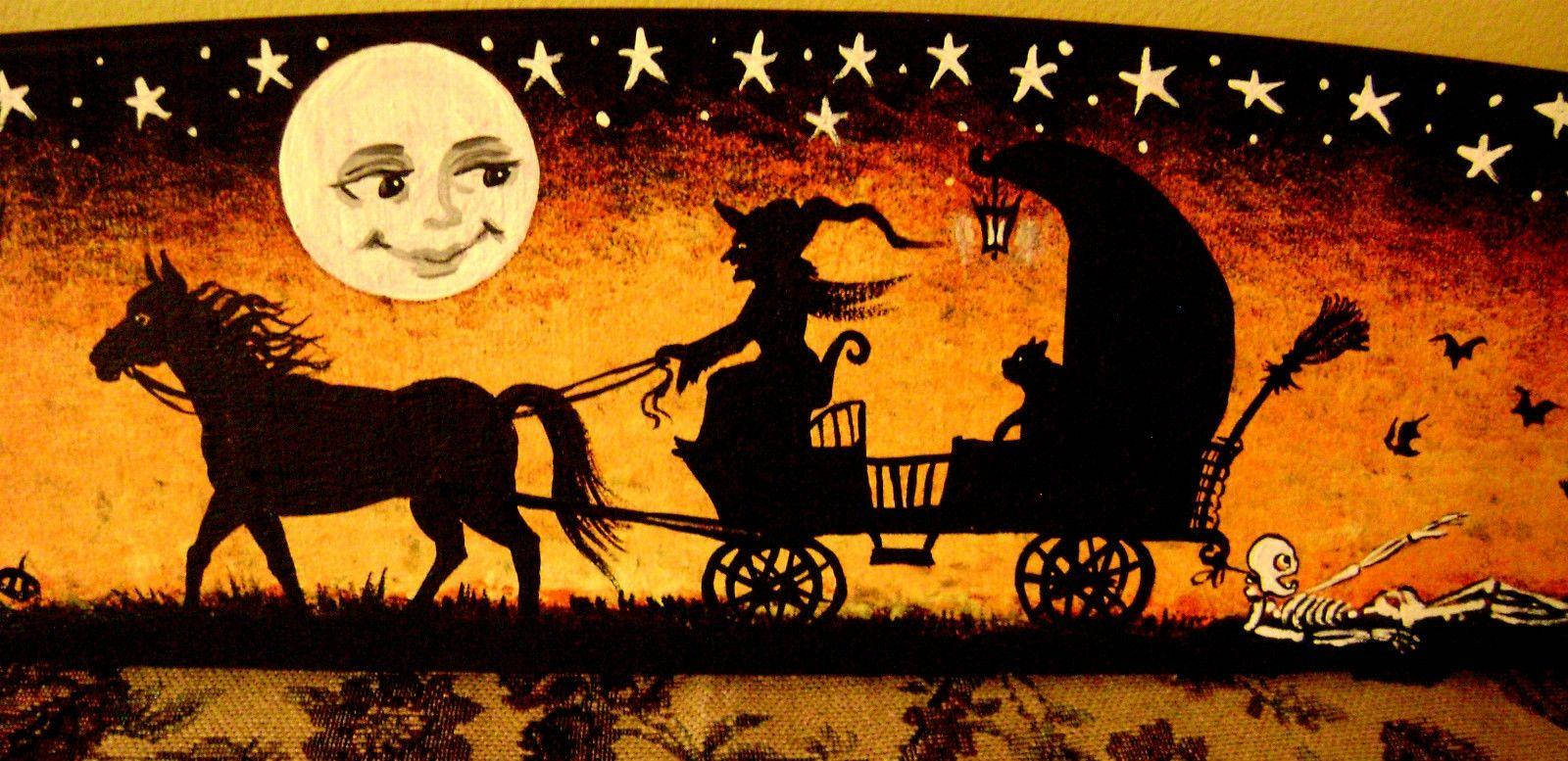 Vrăjitoare de Halloween Vintage în Căruță Fundal