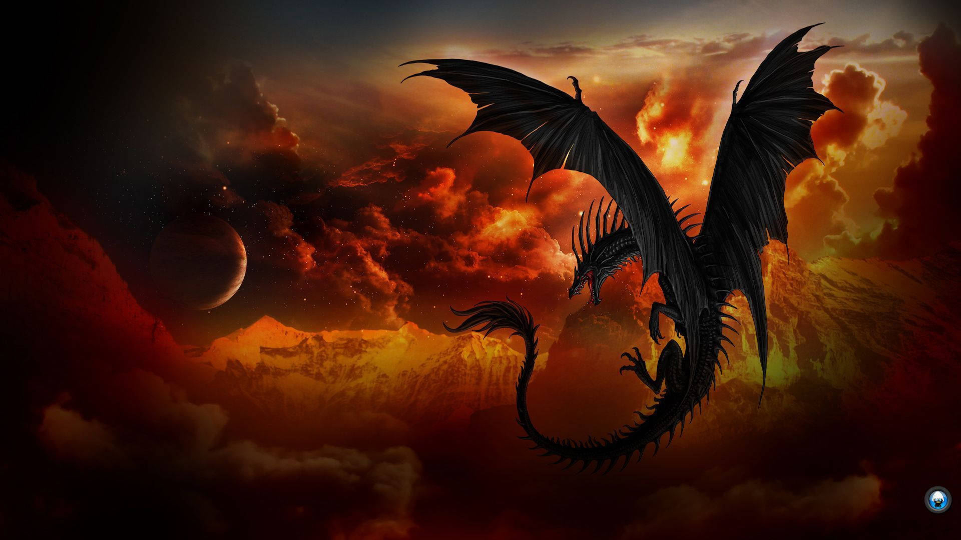 Vulcan Eruptând Sub Cer Roșu Dragon Japonez PC Fundal