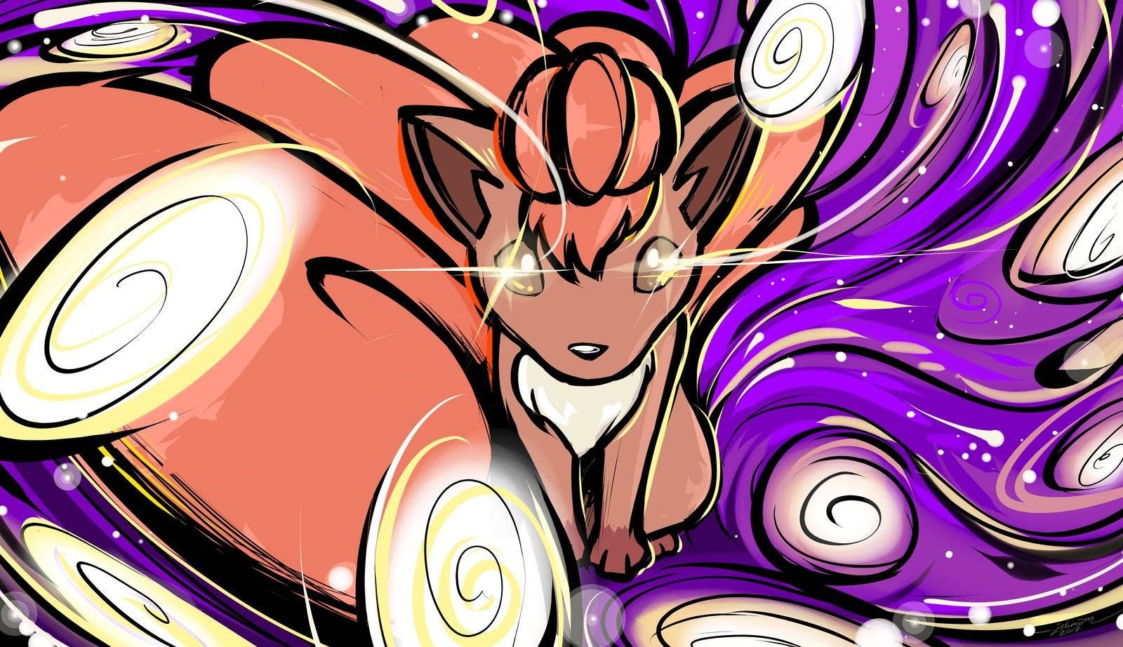 Vulpix pe un fundal spiralat Fundal