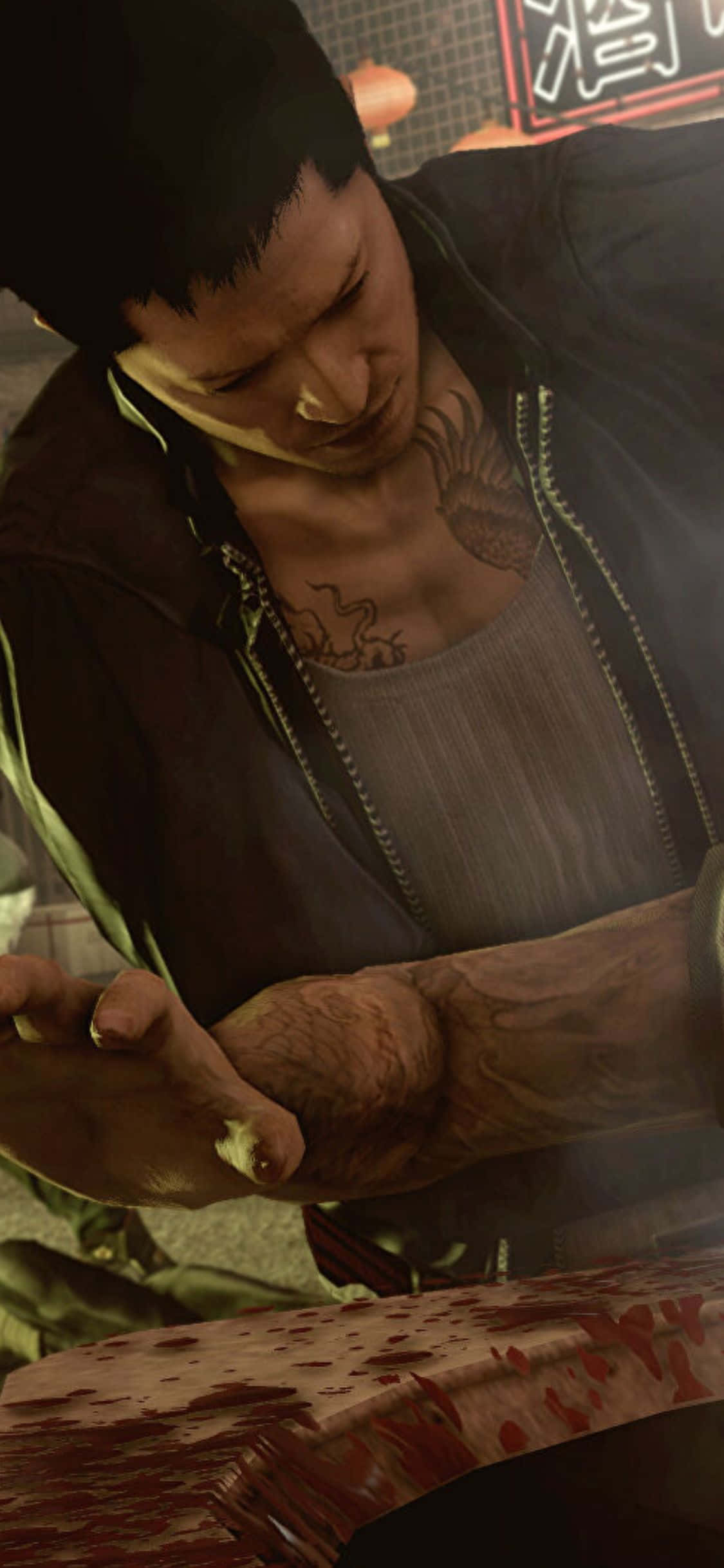 Wei spargând capul cuiva într-un ventilaț în Sleeping Dogs pentru iPhone XS Fundal