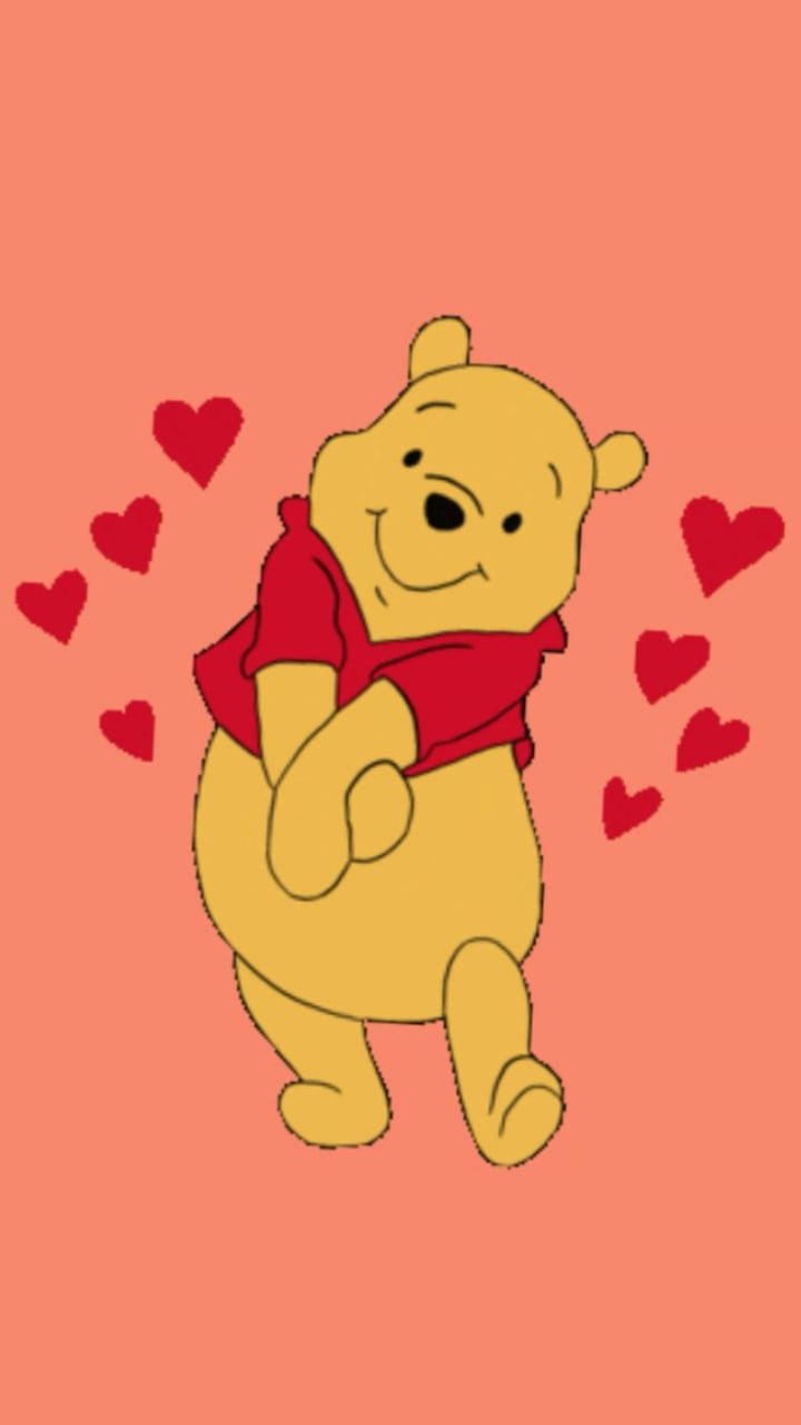 Winnie Pooh drăguț cu inimioare roșii pentru iPhone Fundal