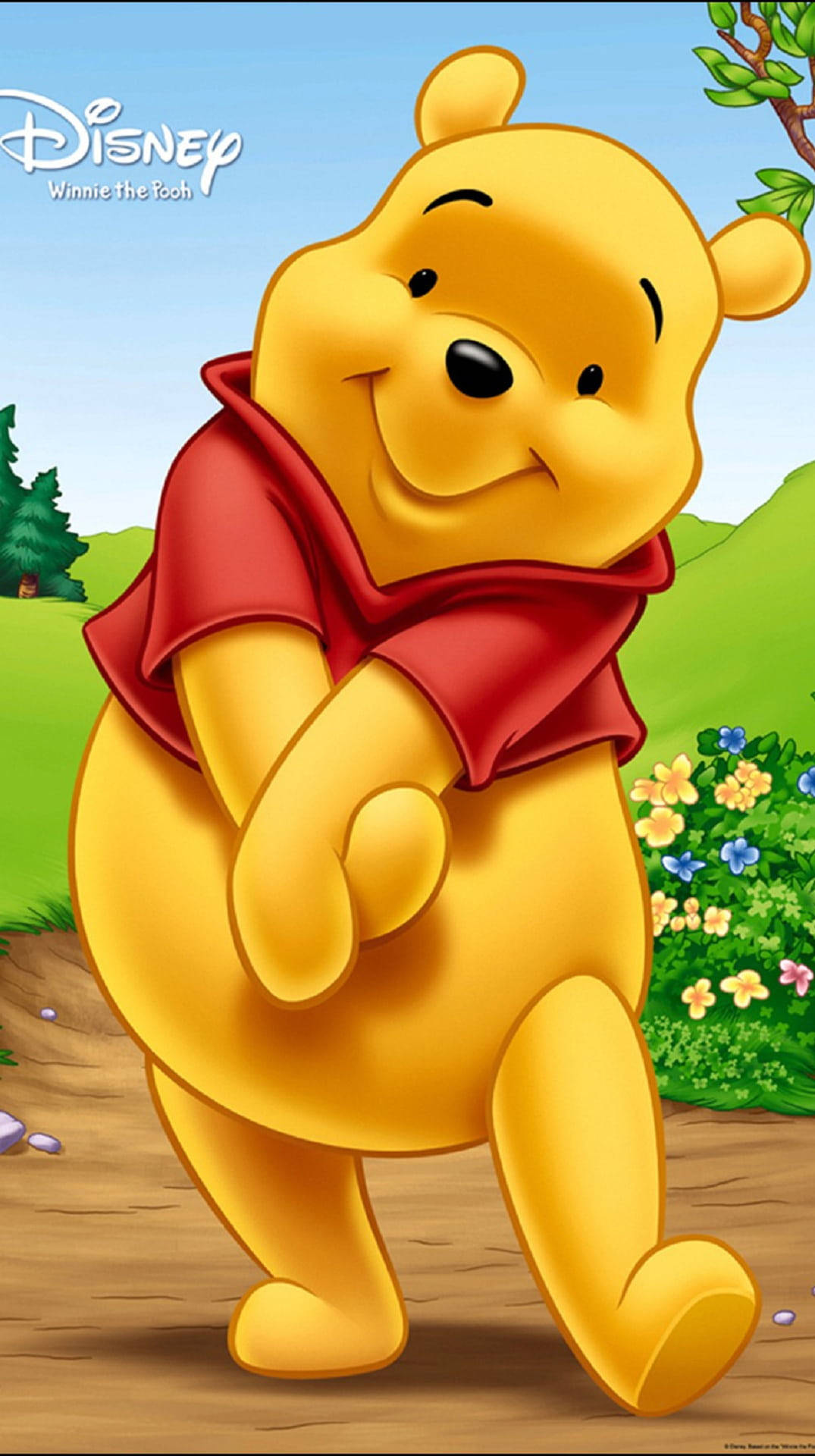 Winnie The Pooh drăguț pentru iPhone cu logo Disney Fundal