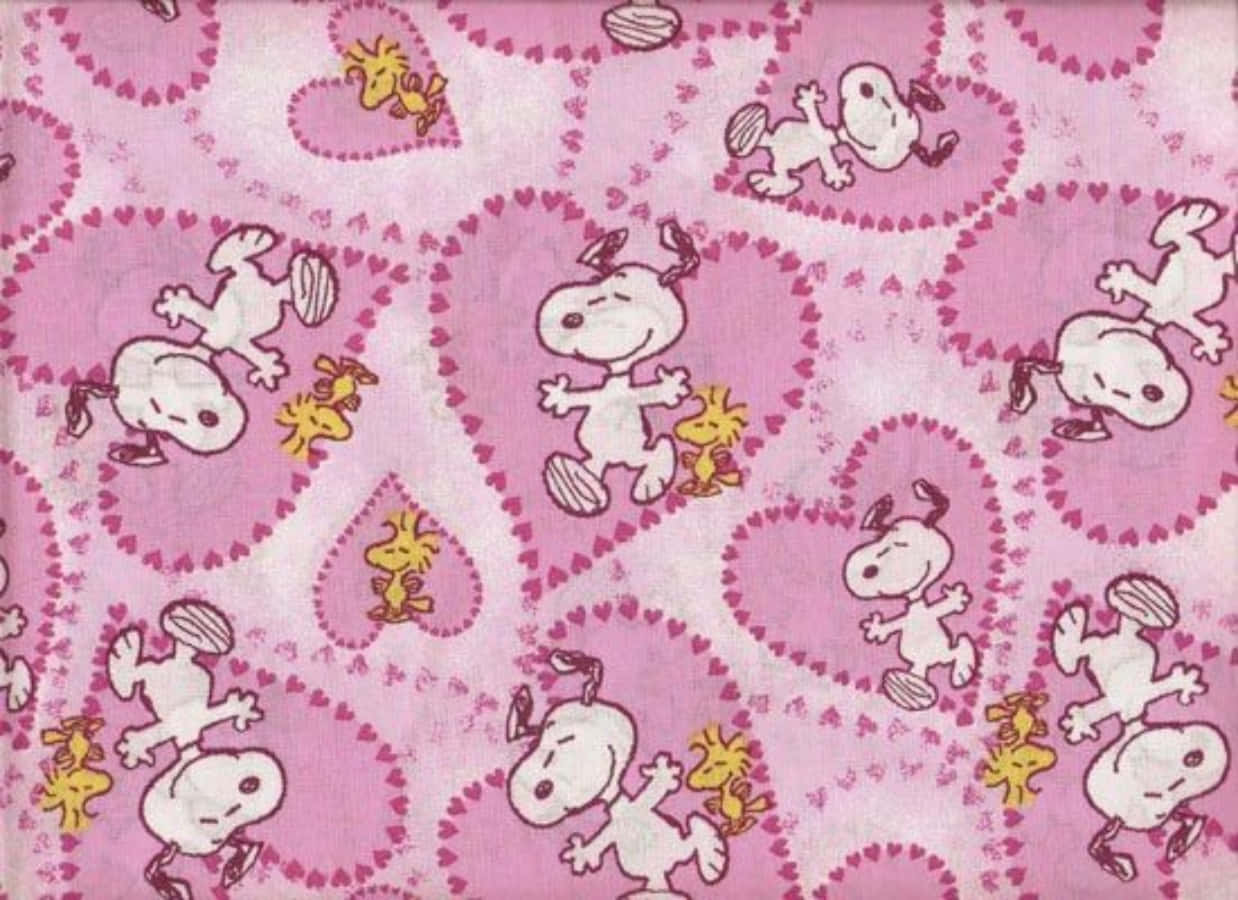 Woodstock și Snoopy Valentine Inimi Roz Fundal