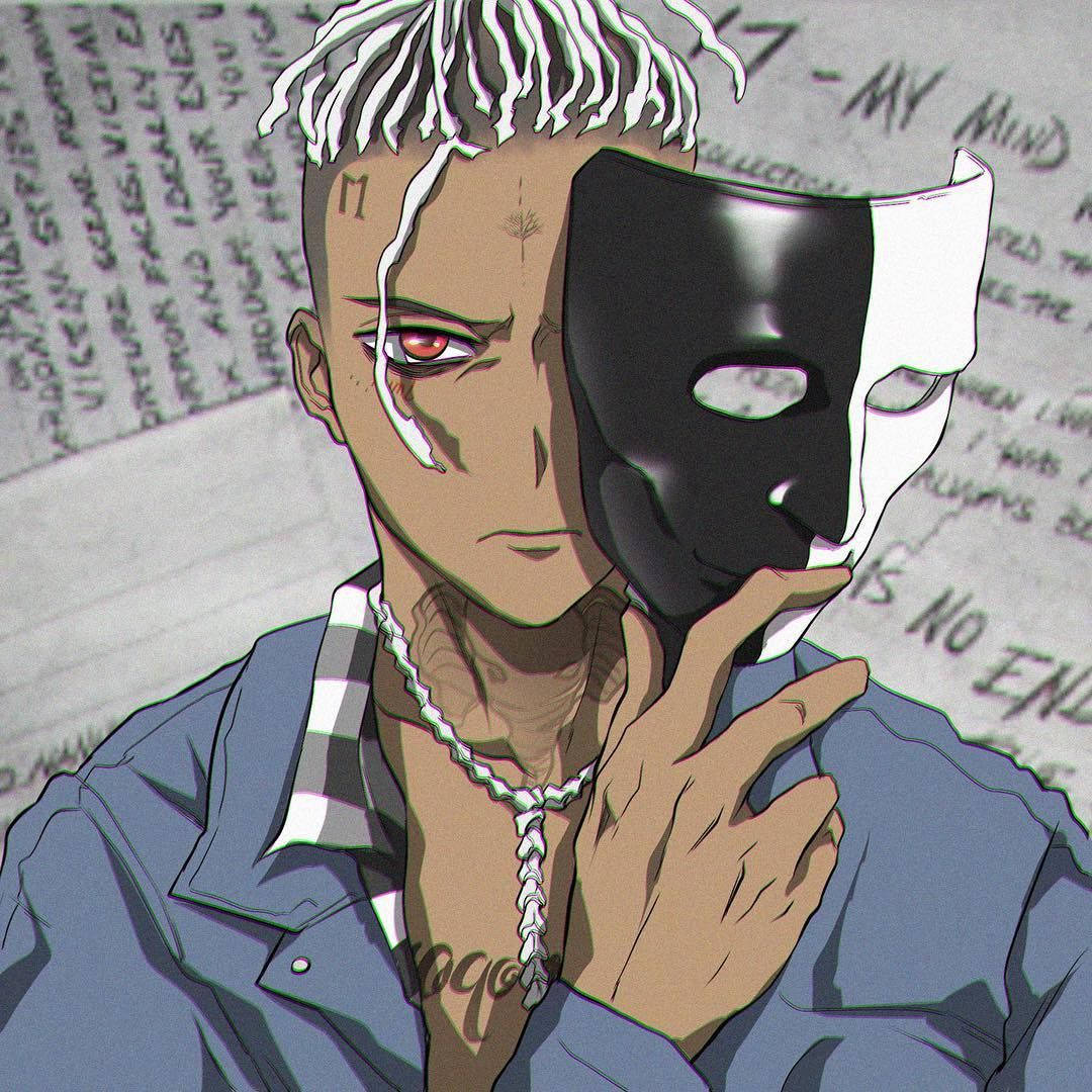 Xxxtentacion Anime Mască Alb-Negru Fundal