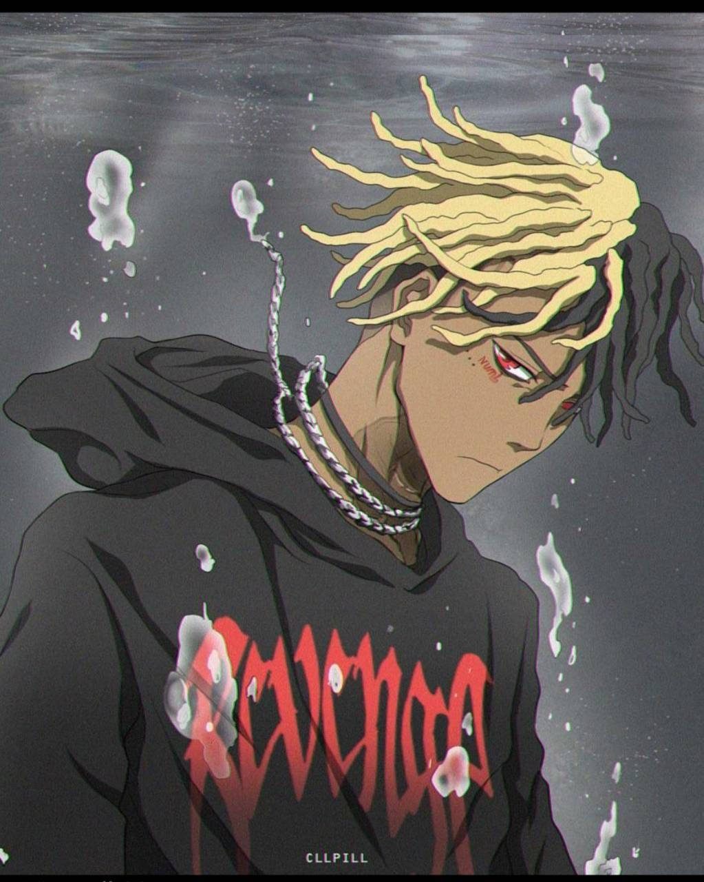 Xxxtentacion Anime în Jachetă Neagră Fundal