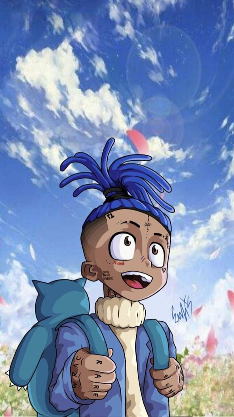 Xxxtentacion Anime În Haină Albastră Fundal