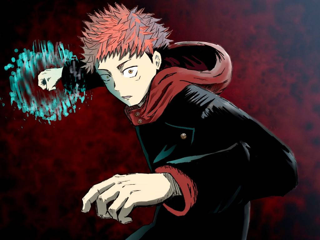 Yuji Itadori dezlănțuind Black Flash în Jujutsu Kaisen Fundal