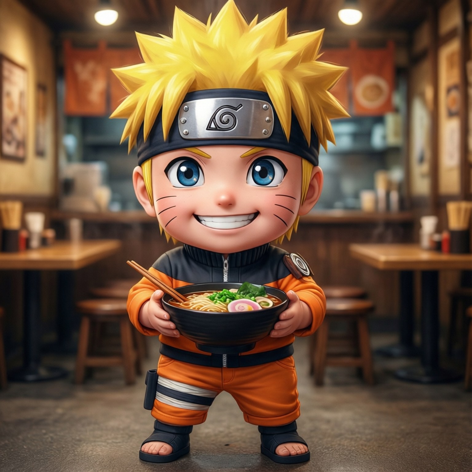 Zâmbet Naruto cu Ramen Fundal