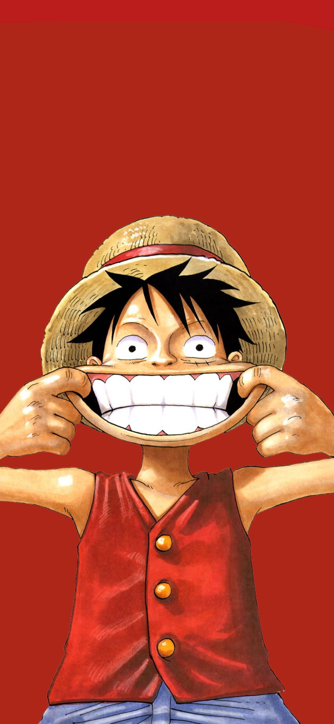 Zâmbetul lui Luffy pe fundal roșu Fundal