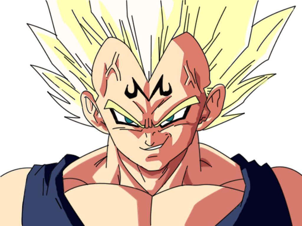 Zâmbetul lui Majin Vegeta pe fundal alb Fundal