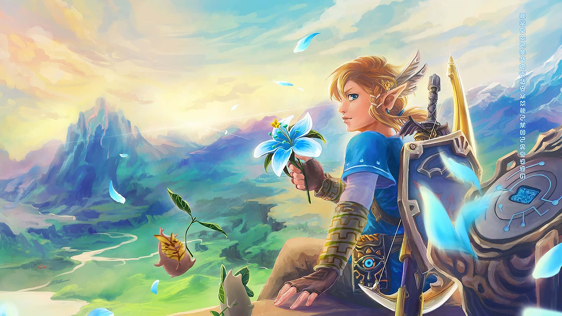 Zelda Botw Fanart Pictură Link Floare Fundal