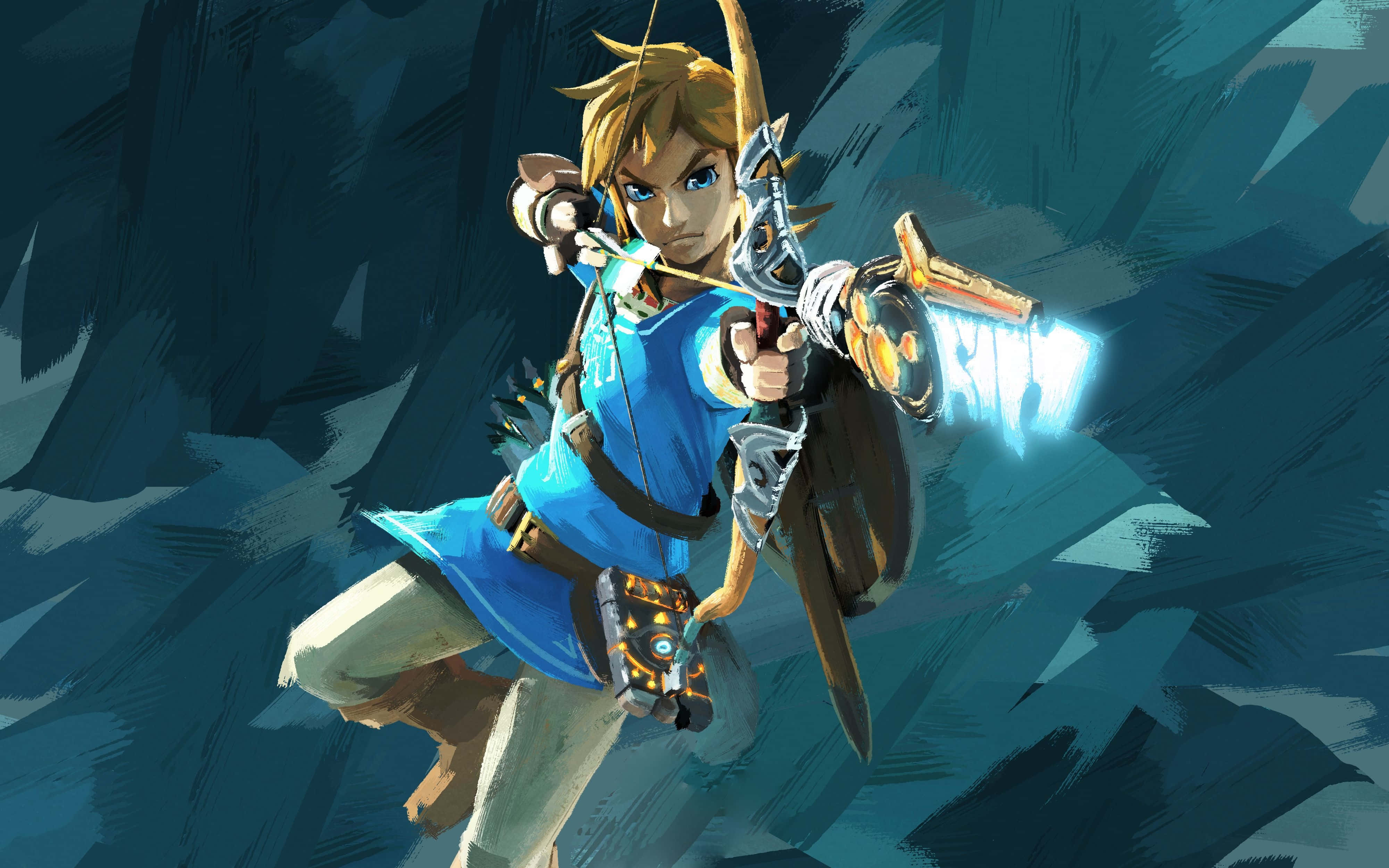 Zelda Breath of the Wild 4K Link țintește cu o săgeată meșteșugită Fundal