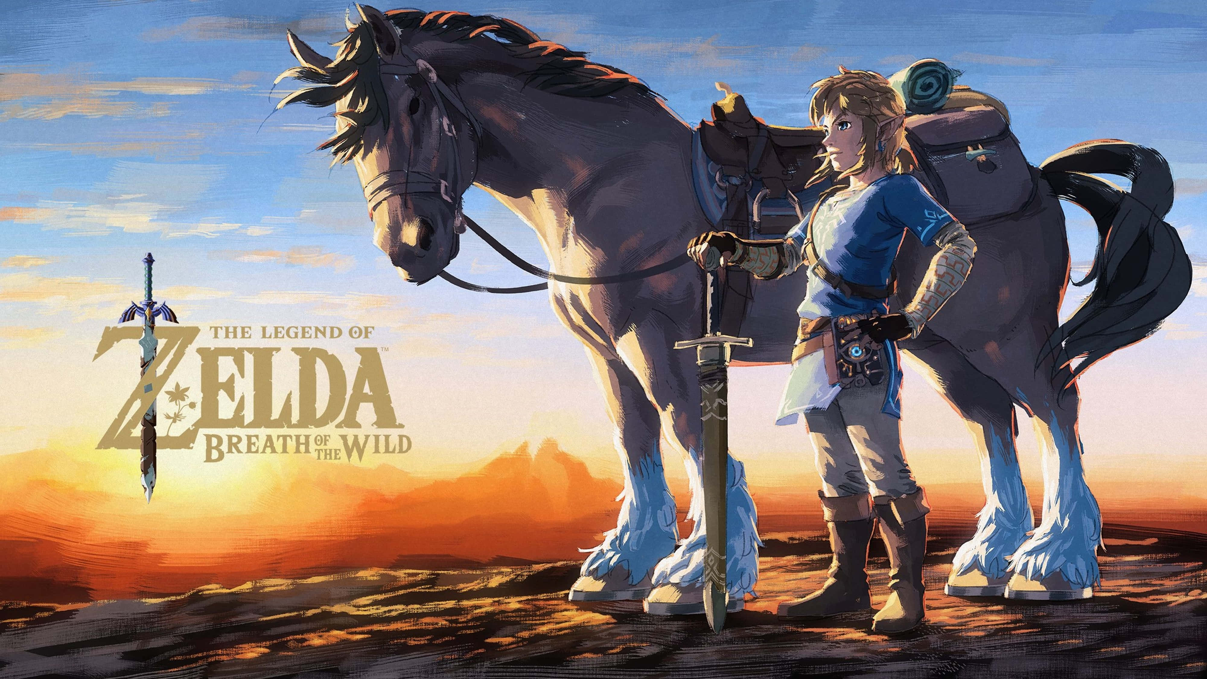 Zelda Breath Of The Wild 4K Link cu un cal Fundal