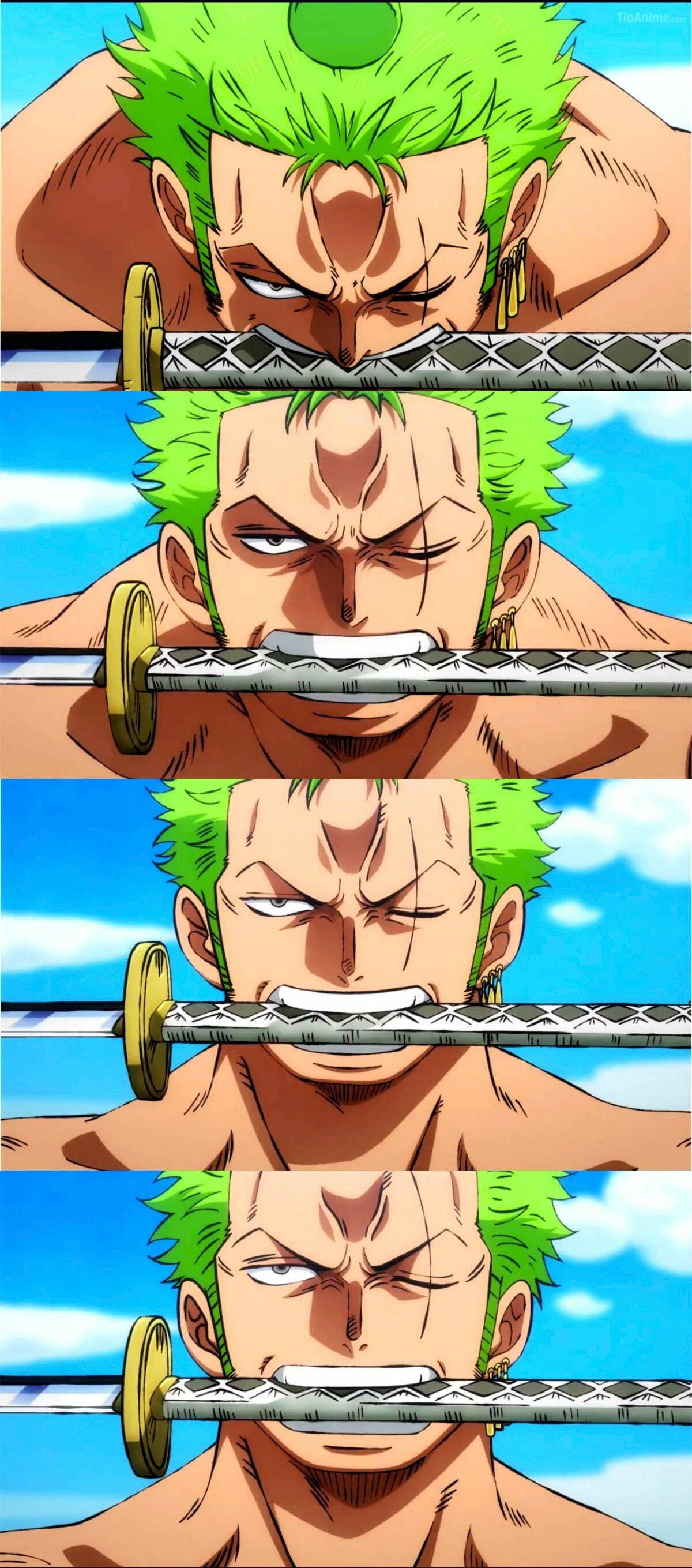 Zoro PFP Cu Sabiură Colaj Anime Fundal