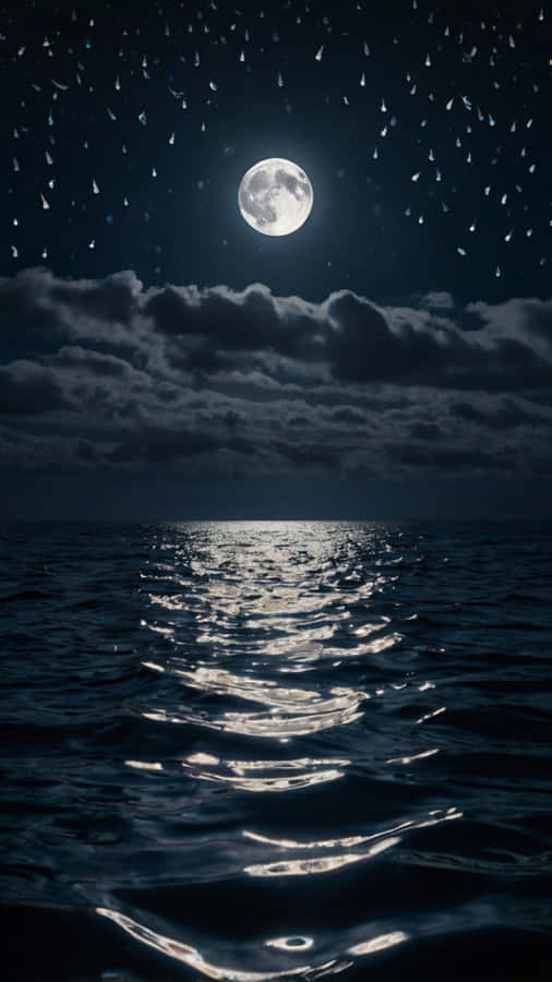 LUNĂ, OCEAN, NOAPTE, REFLECȚIE, LUMINA LUNII, VALURI, MARE, LUNĂ PLINĂ, ÎNSTELAT, STELE, CER NOCTURN, APĂ, REFLECȚIA LUNII, NORI, CALM, SENIN, LINIȘTIT, ORIZONT, UNDIȚE