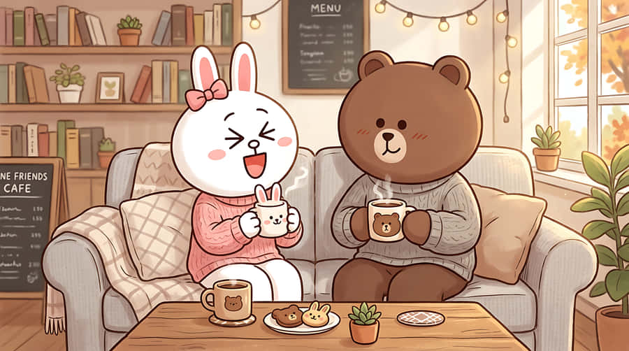 iepuraș, urs, iepure, cafenea, cafea, prietenie, drăguț, kawaii, ilustrație, desen animat, confortabil, hygge, pulovere, toamnă, iarnă, interior, stil de viață, prieteni, dragoste, cuplu