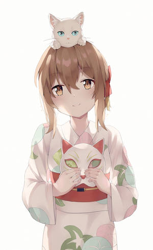 Tapet A Whisker Away Miyo în Kimono — Dragon japonez Fundal
