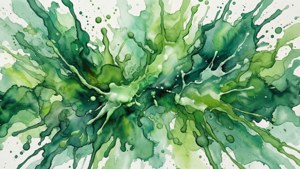 O lucrare abstractă în acuarelă cu stropi verzi, artistică și fluidă. — Estetică verde GIF Fundal
