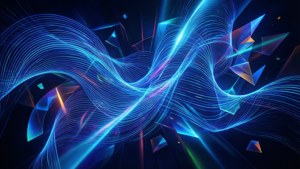 Artă abstractă cu linii neon albastre fluide și forme geometrice — Albastru neon Fundal