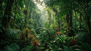 O junglă tropicală densă, cu verdeturi variate, evocând aventură și mister. — Estetică verde GIF Fundal