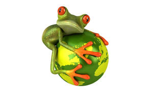 Fond de ecran cu broscuță Kawaii îmbrățișând o planetă verde