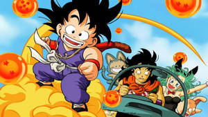 Dragon Ball Z Gohan cu Maron și soțul ei conducând o mașină în timp ce Gohan călărește un nor plutitor. — Dragon ball z GIF Fundal