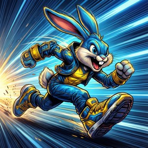 Turbo Bunny fugind cu efecte de mișcare într-un stil comic. — Huawei nova Flip Fundal