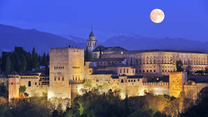 Alhambra Noaptea cu Lună — Cerul nopții GIF Fundal