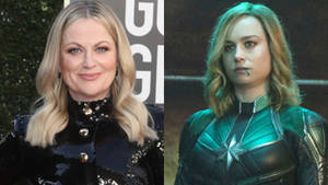 Amy Poehler Brie Larson ecran divizat — Marvel Fundal