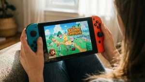 Tapet de stil de viață cu jocul Nintendo Switch Animal Crossing în interior