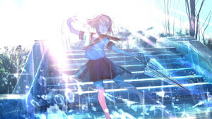 Wallpaper anime cu elevă dansând în ploaie
