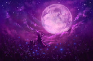 Fond de ecran Anime Luna Neon — Anime drăguță fată Fundal