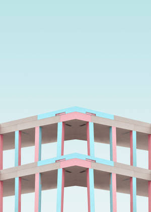 Wallpaper arhitectură minimalistă cu clădire pastelată albastră și roz — OnePlus Pad 3 Fundal