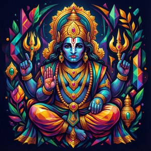 Reprezentare geometrică abstractă a Domnului Venkateswara, cu tonuri vibrante de bijuterii. — Tecno Phantom V Flip Fundal