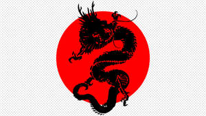 Artă japoneză cu dragon pe steagul Japoniei — Dragon japonez Fundal