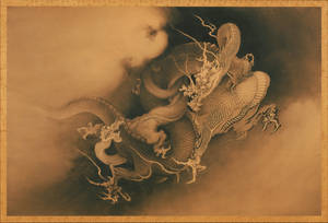 Artă japoneză cu dragon pe nor gros — Dragon japonez Fundal