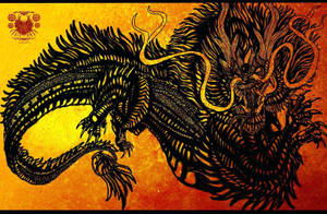 Artă japoneză cu dragon și solzi negri — Dragon japonez Fundal