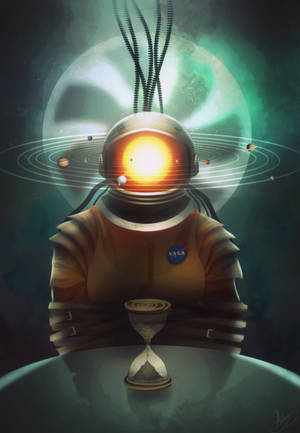 Astronaută femeie cu model sistem solar pe cap wallpaper — Oppo Pad 5 Fundal