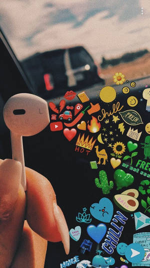 Airpod și emojiuri mixate wallpaper estetică VSCO. — Zi Fundal