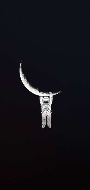 Astronaut Agățat de Lună Cool Negru — iPhone 16 Fundal