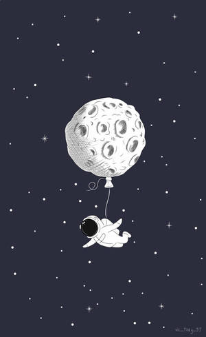 Astronaut desenat animat și un balon lună — Lenovo ThinkTab X11 Gen 1 Fundal