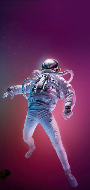 Fond de ecran Astronaut Sci-Fi Plutește în Spațiu Neon — iPhone 16 Pro Fundal