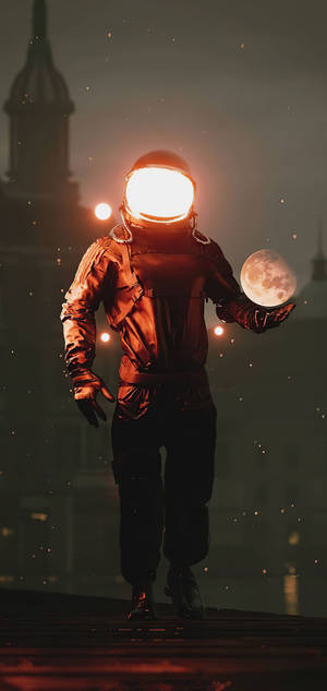 Wallpaper Astronaut Ținând Luna Fantezie — iPhone 16 Pro Max Fundal