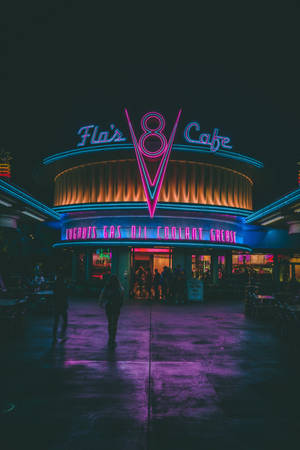 Atmosferă animată la Flo's V8 Café în Disney California Adventure Park — Huawei MatePad Air (2026) Fundal