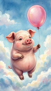 Pictură în acuarelă cu un porc plutind cu un balon roz. — Porc drăguț GIF Fundal