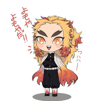 Rengoku flacăra hashira în formă chibi fundal de ecran. — Galaxy Z Fold Fundal