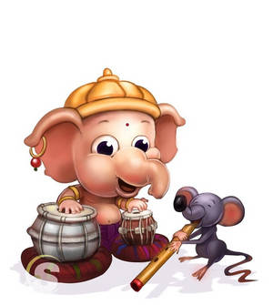Baby Ganesh Tocând Toba cu Șoarece Artă — Honor Magic V5 Fundal