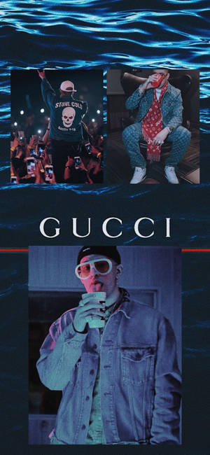 Bad Bunny Gucci poster wallpaper — iPhone 14 Pro Max Fundal