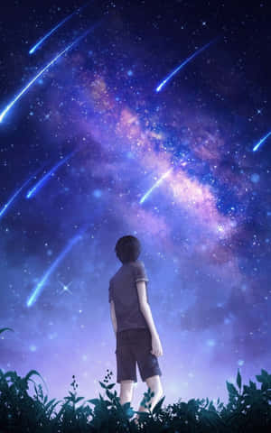 Băiat privind cerul anime de noapte — Anime boy Fundal
