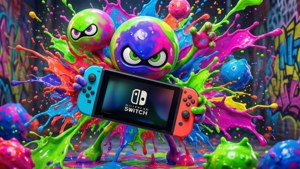 Tapet plin de energie cu inklings din Splatoon și Nintendo Switch